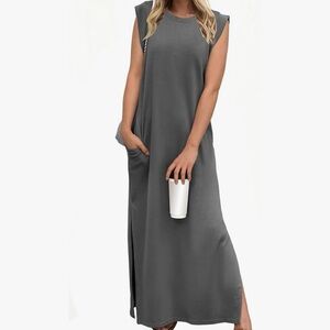 Amazon Gray Sleeveless Maxi Dress with Side Pocket
